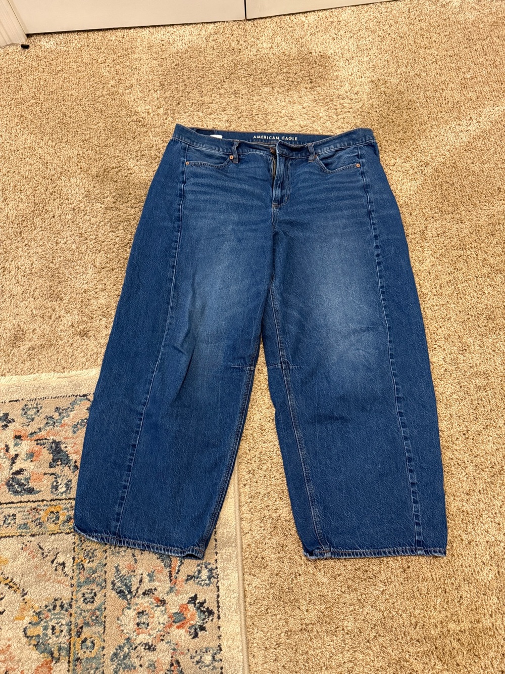 American Eagle Outfitters Women's Dreamy Drape Barrel Jeans - Dark Blue